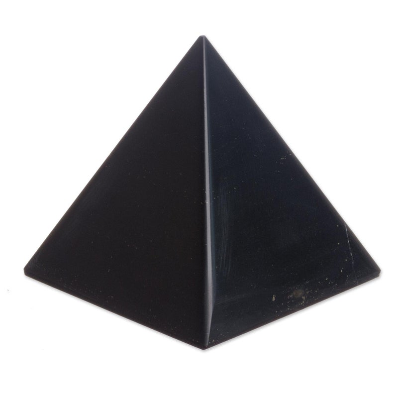 NOVICA Black Onyx Natural Gemstone Energy Channeling Pyramid, 'Black Night of Peace' - Image 1